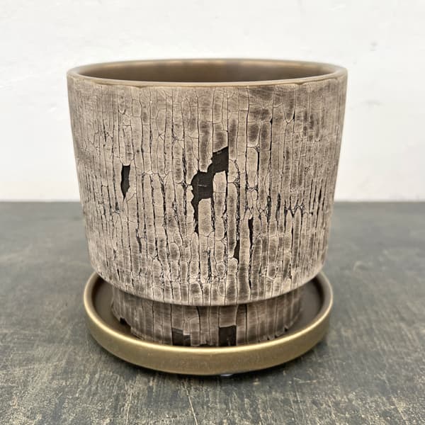クラック ポット アンド ソーサー Mサイズ グレー（直径13.8cm、高さ14cm）