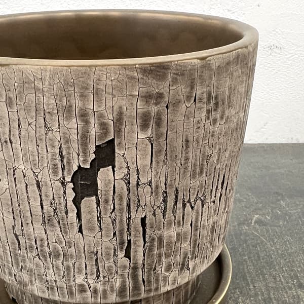 クラック ポット アンド ソーサー Mサイズ グレー（直径13.8cm、高さ14cm）