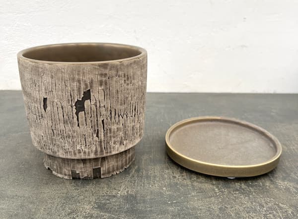 クラック ポット アンド ソーサー Mサイズ グレー（直径13.8cm、高さ14cm）