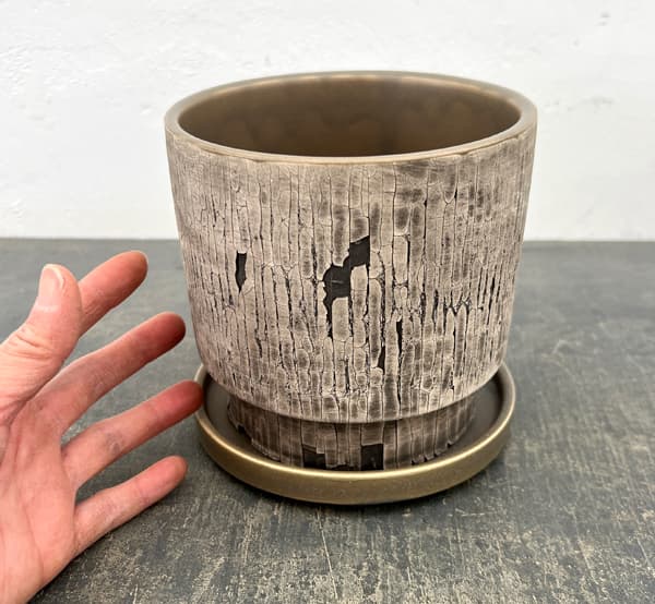 クラック ポット アンド ソーサー Mサイズ グレー（直径13.8cm、高さ14cm）