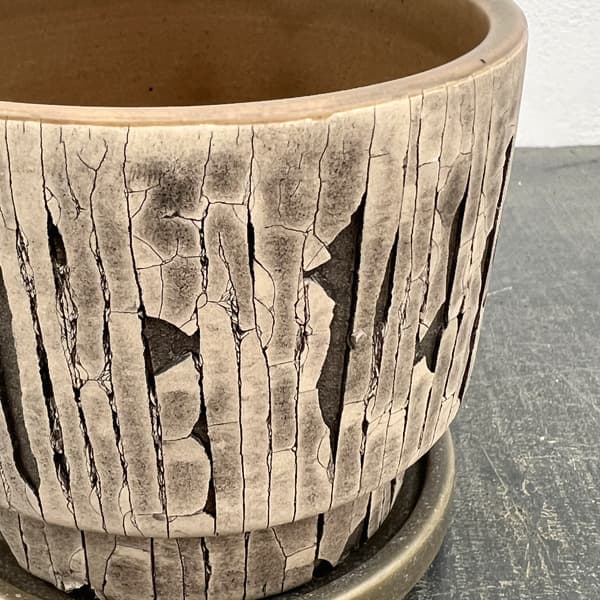 クラック ポット アンド ソーサー Sサイズ グレー（直径10.8cm、高さ10cm）