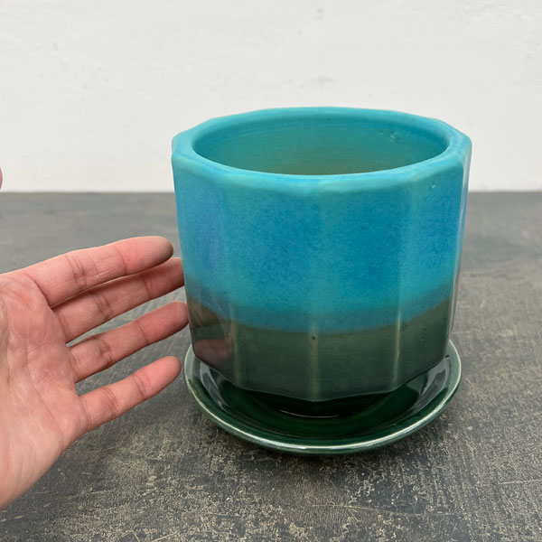 信楽焼き:デネブ ターコイズ(直径約12.5cm)・受け皿付