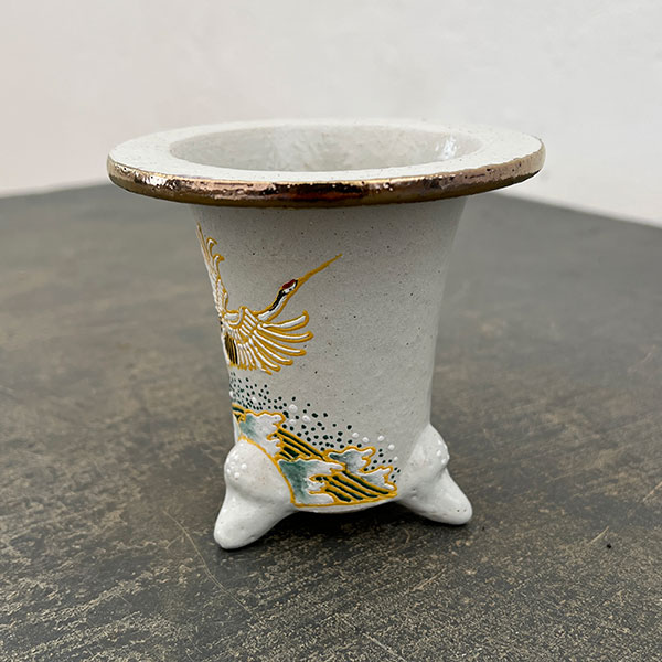 オモト鉢：錦鉢　鶴（つる）・白【268742】／外径10.2cm（内径7.5cm）