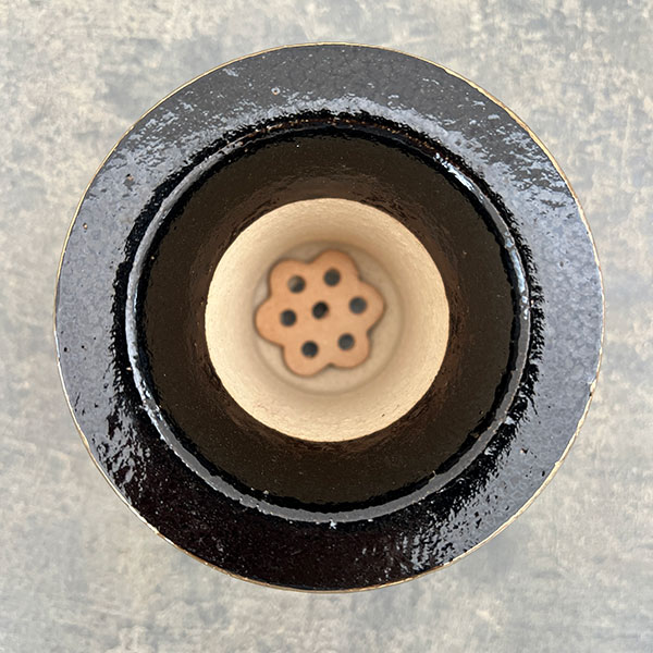 オモト鉢：錦鉢　鶴（つる）と菊・黒【268744】／外径10.2cm（内径7.5cm）