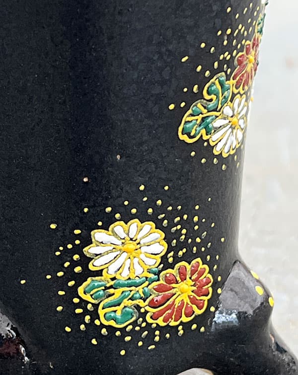 オモト鉢：錦鉢　菊（きく）・黒【268745】／外径11cm（内径7.8cm）