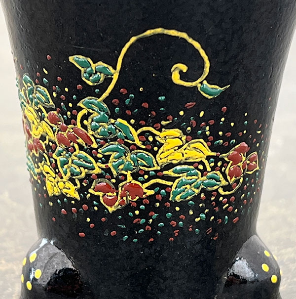 オモト鉢：錦鉢　蔦（つた）・黒【268746】／外径9.5cm（内径6.8cm）