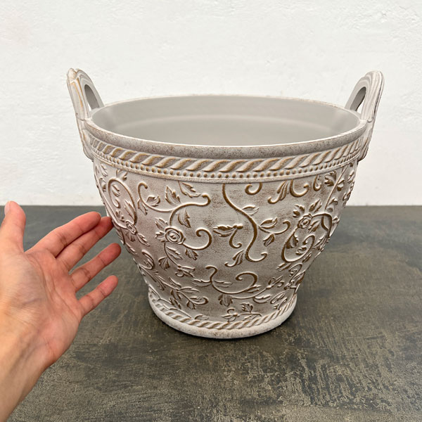 ミニローズハンドルバスケットL-IG / アイボリー×ゴールド（FC060IG）幅30cm、高さ21cm