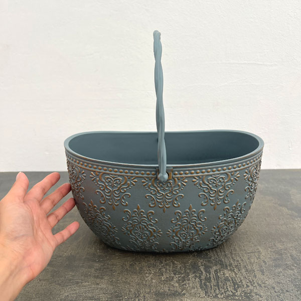 アイリスパターンバスケットGG / グリーン×ゴールド(FC066GG)幅28.5cm、高さ14.5cm