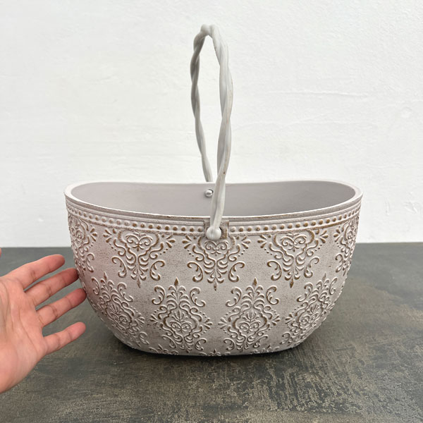 アイリスパターンバスケットIG / アイボリー×ゴールド(FC066IG)幅28.5cm、高さ14.5cm