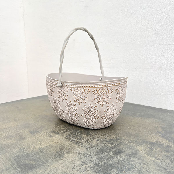 アイリスパターンバスケットIG / アイボリー×ゴールド(FC066IG)幅28.5cm、高さ14.5cm