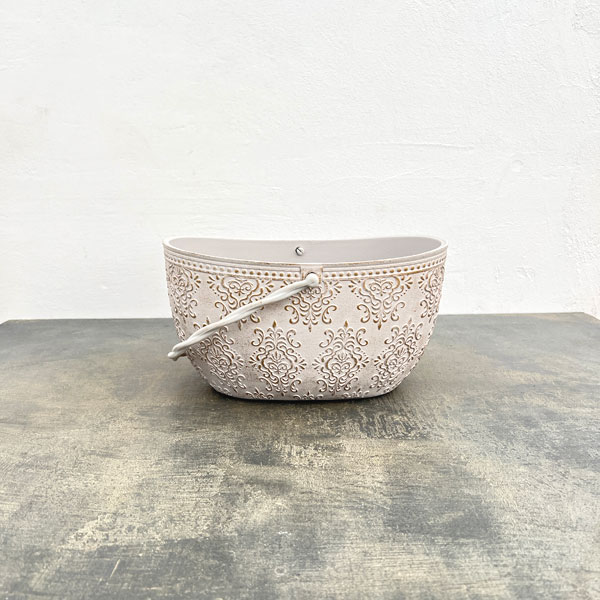 アイリスパターンバスケットIG / アイボリー×ゴールド(FC066IG)幅28.5cm、高さ14.5cm