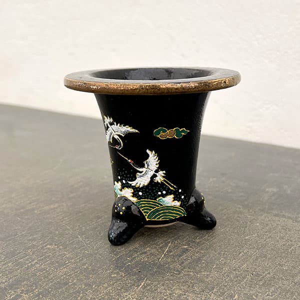 オモト鉢:錦鉢 鶴(つる)・黒【273160】/外径10.5cm(内径7.5cm)