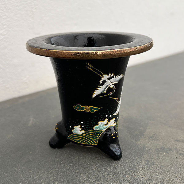 オモト鉢:錦鉢 鶴(つる)・黒【273160】/外径10.5cm(内径7.5cm)