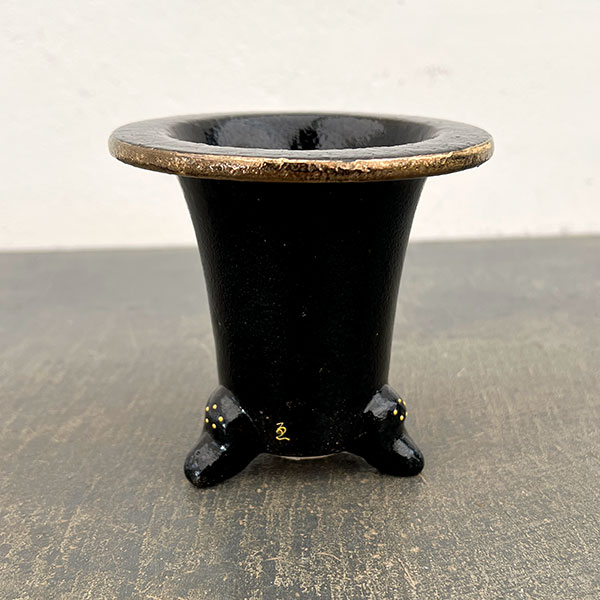 オモト鉢:錦鉢 鶴(つる)・黒【273160】/外径10.5cm(内径7.5cm)
