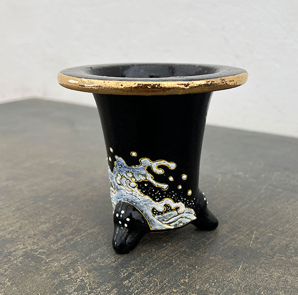 オモト鉢:錦鉢 波(なみ)・黒【273162】/外径10.5cm(内径7.5cm)