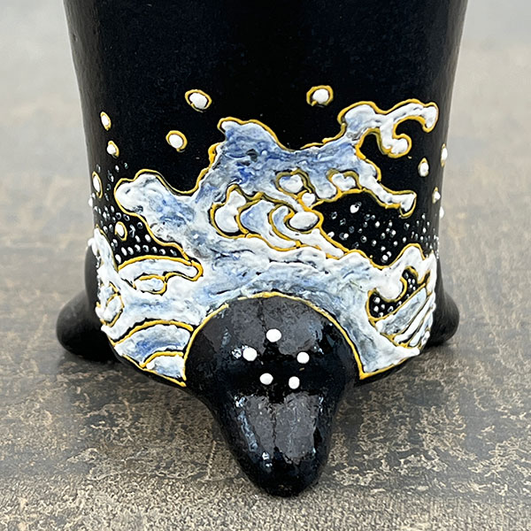 オモト鉢:錦鉢 波(なみ)・黒【273162】/外径10.5cm(内径7.5cm)