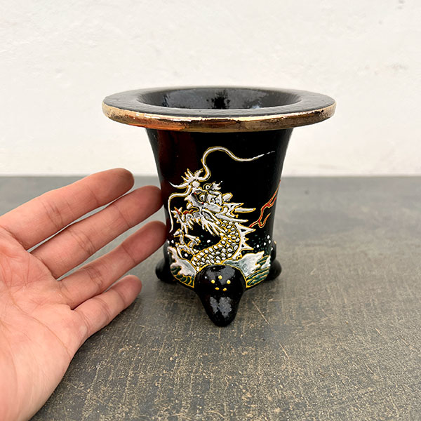 オモト鉢:錦鉢 龍(りゅう)・黒【273791】/外径10.4cm(内径7.4cm)