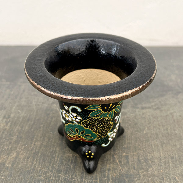 オモト鉢:錦鉢 松竹梅(しょうちくばい)・黒【232792】/外径10.8cm(内径7.5cm)