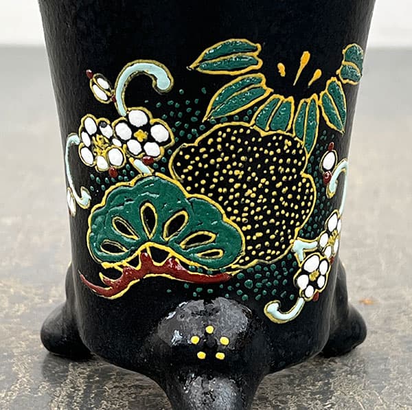 オモト鉢:錦鉢 松竹梅(しょうちくばい)・黒【232792】/外径10.8cm(内径7.5cm)