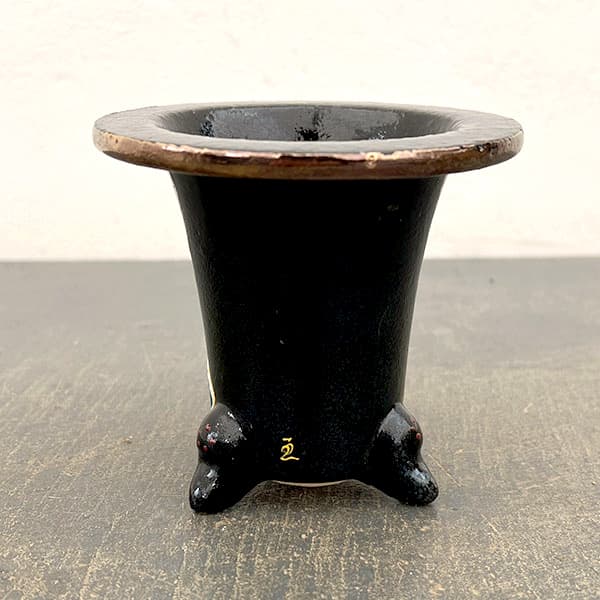 オモト鉢：錦鉢　松（まつ）・黒【232793】／外径10.4cm（内径7.4cm）