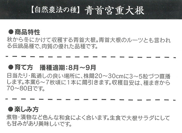 野菜の種：青首宮重大根（あおくびみやしげだいこん） 2袋セット[野菜タネ　8-9月まき]