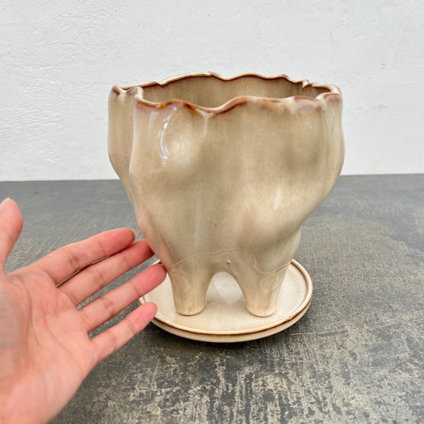 ランプポット アンド ソーサー Mサイズ アイボリー(幅16cm、奥行15.3cm、高さ16.5cm)