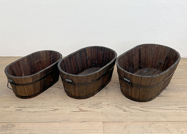 焼杉プランター：小判 大中小 3個セット