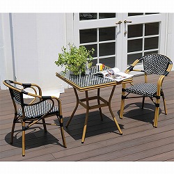 [送料無料]スクエアテーブル３点セット「プレジール」　ブラック（PLS-S70-3PSET-BLK）