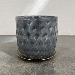 DGガラスアールポット＆ソーサー：クリスタルグレイ（直径10.5cm）（穴あり・アルミ製受け皿付）