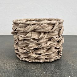 PE製バスケット：円柱浅型／直径12cm／サンドベージュ