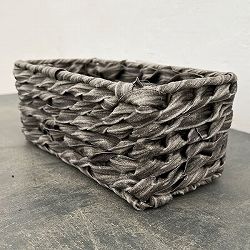 PE製バスケット：長方形浅型／幅25cm／ストーングレー