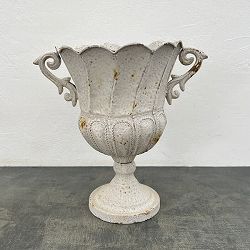 アンティークメタルプランターPLI：盃型 直径25.5cm×高さ37cm シルバーホワイト(F24B5217)