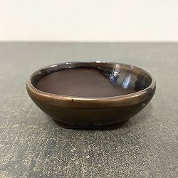 瀬戸焼盆栽鉢：ミニプランター ブロンズ 楕円（幅11cm、奥行8cm）