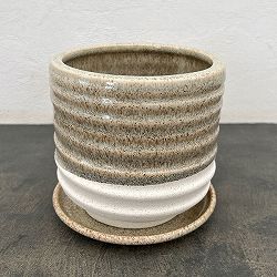 スパイラル ポット アンド ソーサー：ベージュ／Mサイズ（直径14.5cm、高さ14cm）