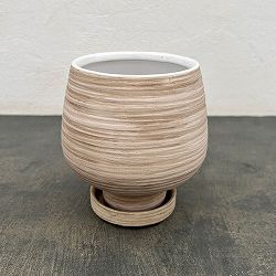 スワール ポット アンド ソーサー：ベージュ／Sサイズ（直径13cm、高さ13.7cm）