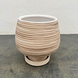 スワール ポット アンド ソーサー：ベージュ／Mサイズ（直径15cm、高さ15.4cm）