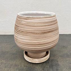 スワール ポット アンド ソーサー：ベージュ／Lサイズ（直径17cm、高さ17.8cm）