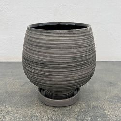 スワール ポット アンド ソーサー：グレー／Lサイズ（直径17cm、高さ17.8cm）