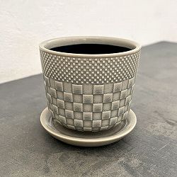 プラッド ポット アンド ソーサー：ライトグレー／Sサイズ（直径11.3cm、高さ10.2cm）