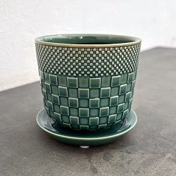 プラッド ポット アンド ソーサー：グリーン／Sサイズ（直径11.3cm、高さ10.2cm）