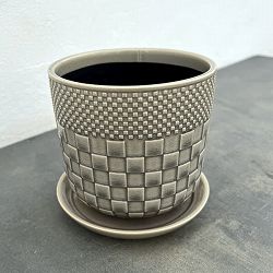 プラッド ポット アンド ソーサー：ライトグレー／Mサイズ（直径14.6cm、高さ13.9cm）