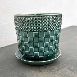 プラッド ポット アンド ソーサー：グリーン／Mサイズ（直径14.6cm、高さ13.9cm）