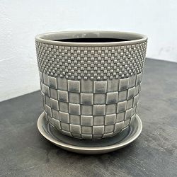 プラッド ポット アンド ソーサー：ライトグレー／Lサイズ（直径18.1cm、高さ17.2cm）