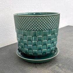 プラッド ポット アンド ソーサー：グリーン／Lサイズ（直径18.1cm、高さ17.2cm）