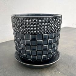 プラッド ポット アンド ソーサー：ブラック／Lサイズ（直径18.1cm、高さ17.2cm）