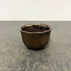 瀬戸焼盆栽鉢：ミニプランター ブロンズ 花形（幅8.3cm、奥行8.3cm）