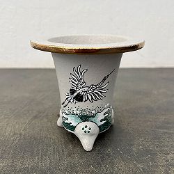 オモト鉢：錦鉢　鶴【260117】／外径10.8cm（内径7.5cm）