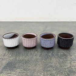 マメポットC　丸形縦筋（直径約4.8cm） 4色セット