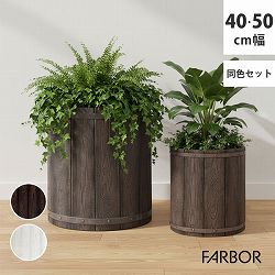 [送料無料]「FARBOR」 ファーバー 木調FRPプランター 幅40・50 (丸型)　大小2個セット　ダークブラウン（E002-EN4050S-DBR）