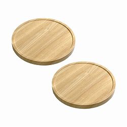 [送料無料]天然素材調のマルチトレー（キャスター付） 2個セット 丸型30cm　ナチュラルオーク（TR-CS-2P-300NTU）